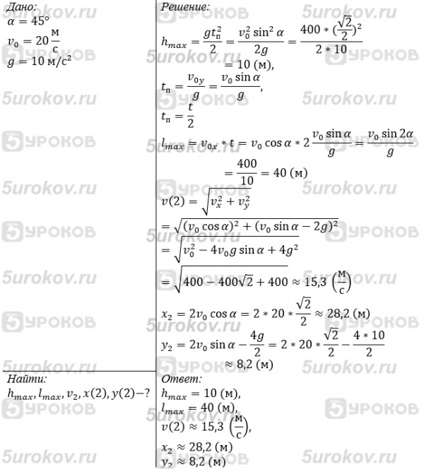 Мяч брошен с поверхности земли под углом 45 к горизонту со скоростью